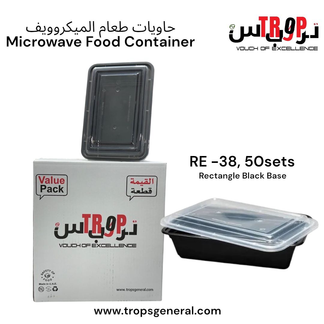 Rectangle Black Base Microwave Container RE - 38 50Sets