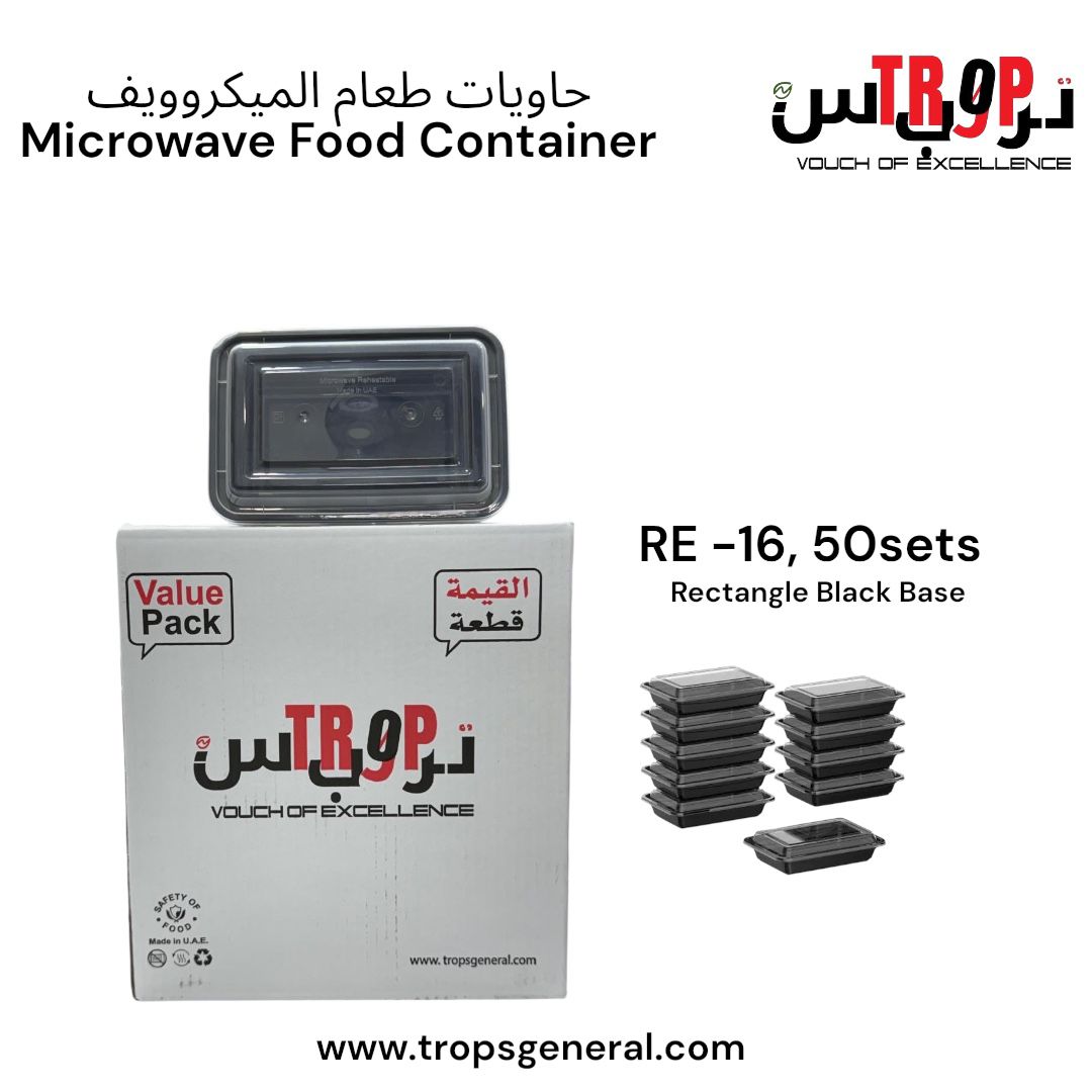 Rectangle Black Base Microwave Container RE - 16 50Sets